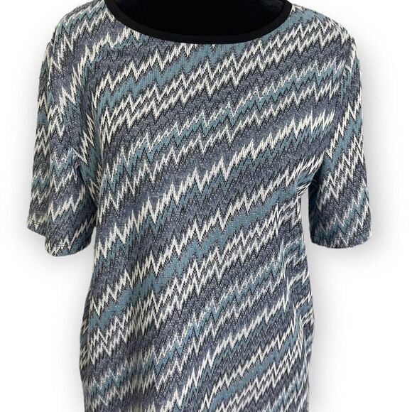 Jones New York Zig Zag Print Blue Blouse Light Weight Zipper Closure Size Medium - Picture 6 of 9